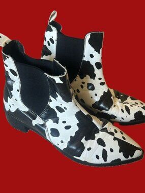 Chelsea Cow Print Black & White Ankle Boots